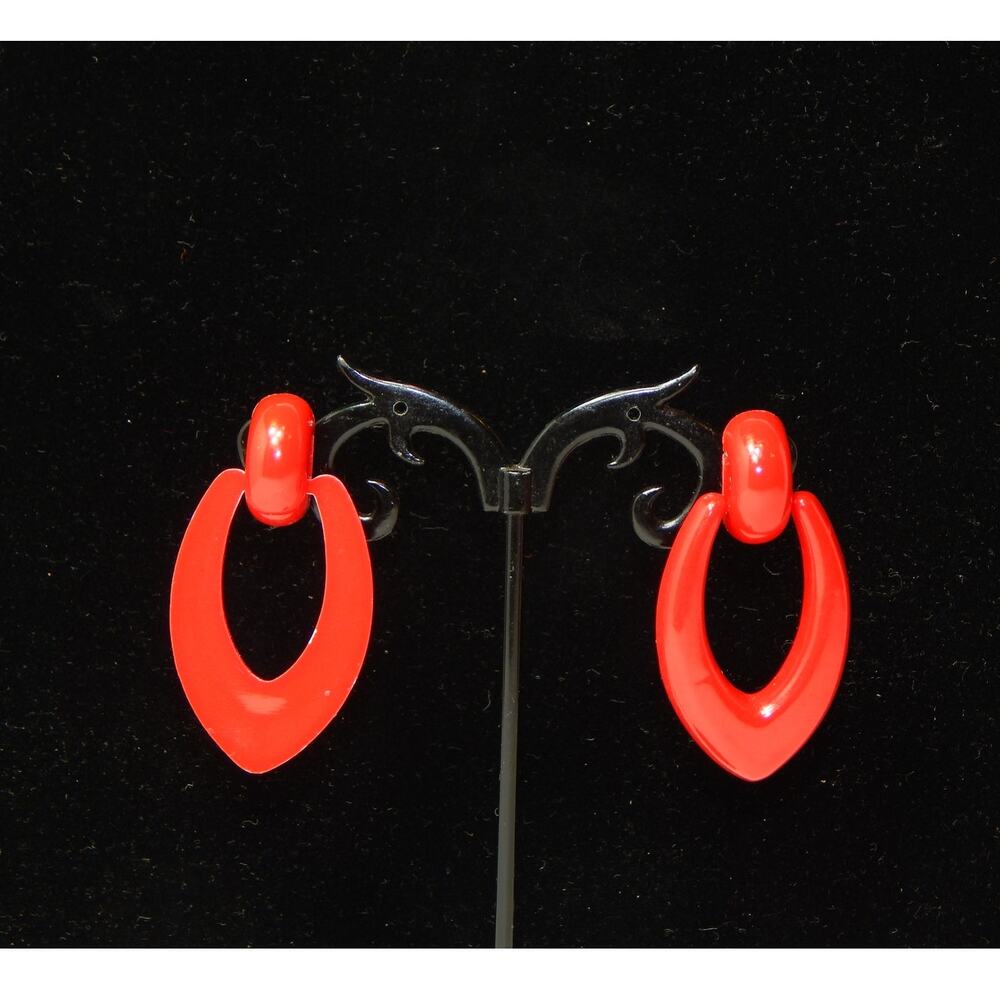 Vintage Retro Bold Red Door Knockers Statement Earrings